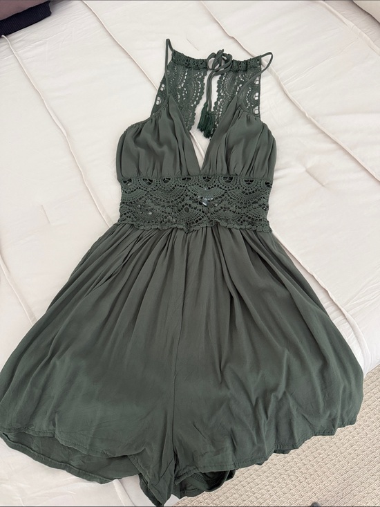Francesca's Collections Dresses & Skirts - Olive Green Francesca’s Romper with Crochet Waist